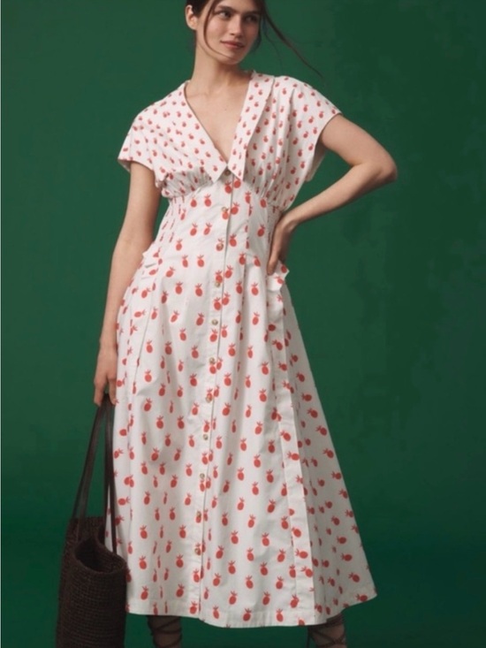 Anthropologie Dresses & Skirts - Anthropologie White Maxi Dress with Pink Fruit Print